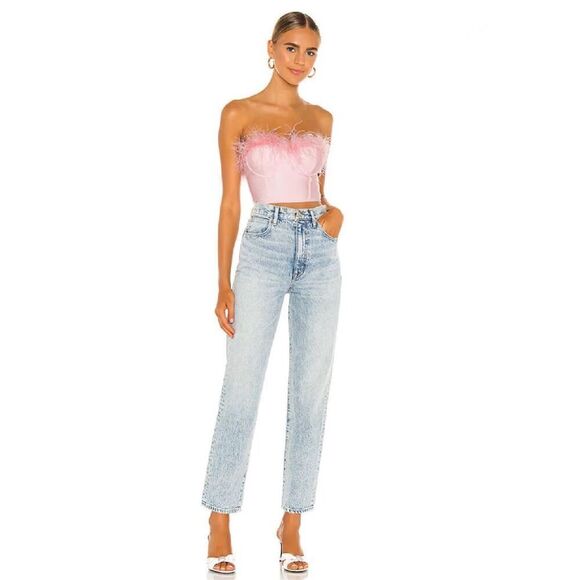 Superdown Ramona Feather Trim Bustier Top in Blush Pink - Picture 10 of 11